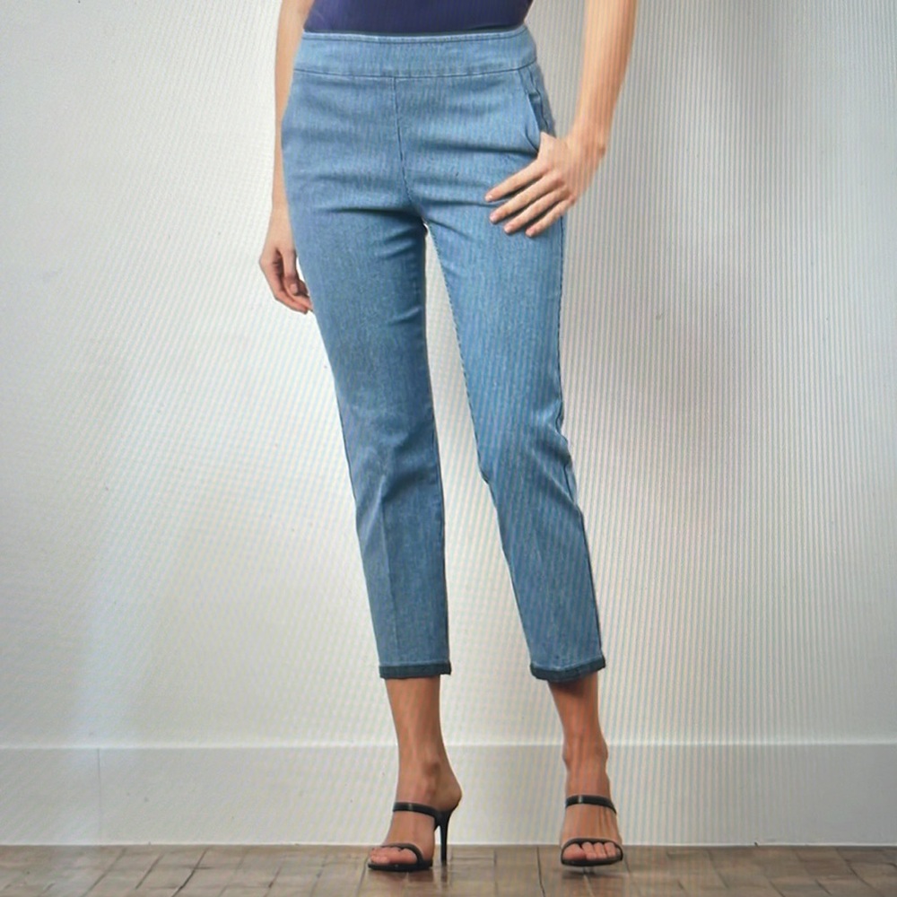 Avenue Montaigne Lulu Style Striped Denim Pull-On Cropped Pants Size 0